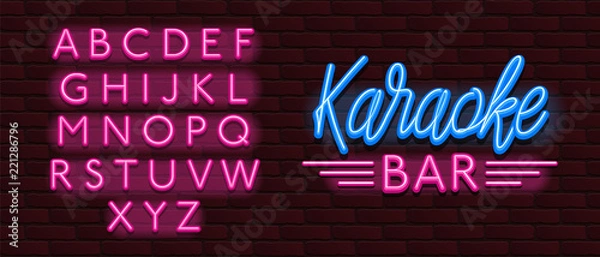 Fototapeta Vector Neon glow banner karaoke bar music