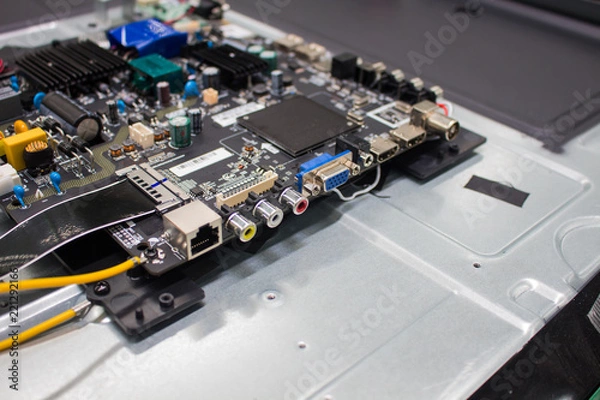 Fototapeta Złącza wejściowe VGA smart TV, panel wejściowy telewizji wysokiej rozdzielczości.