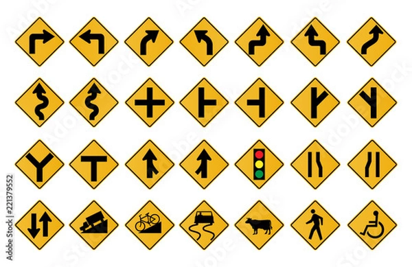Fototapeta Traffic Signs Warning in vector format set on white background.