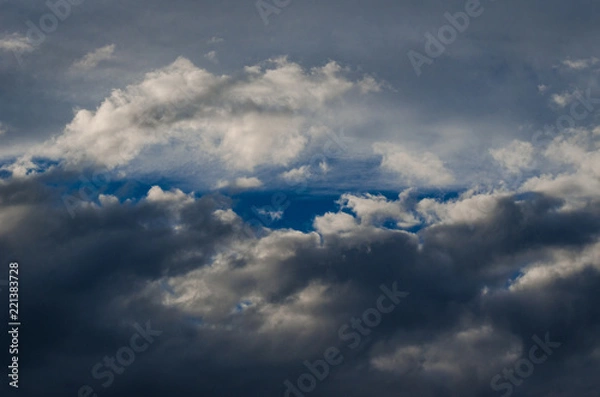 Fototapeta Dramatic sunset sky with colorful clouds after thunderstorm