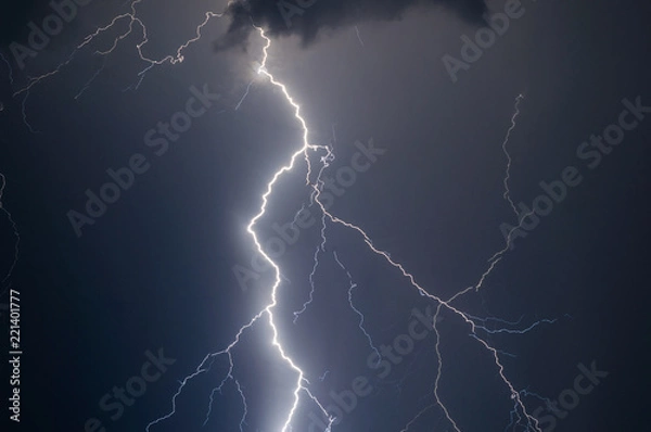 Fototapeta lightnings and thunder bold strike at summer storm