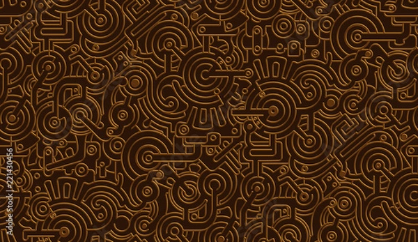 Fototapeta Bezszwowe wektor wzór mechaniczny tekstury. Odosobniony. Steampunk. Metaliczny. Brąz, miedź