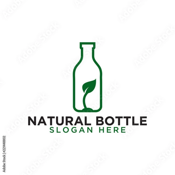 Fototapeta Bottle and leaf logo design template vector