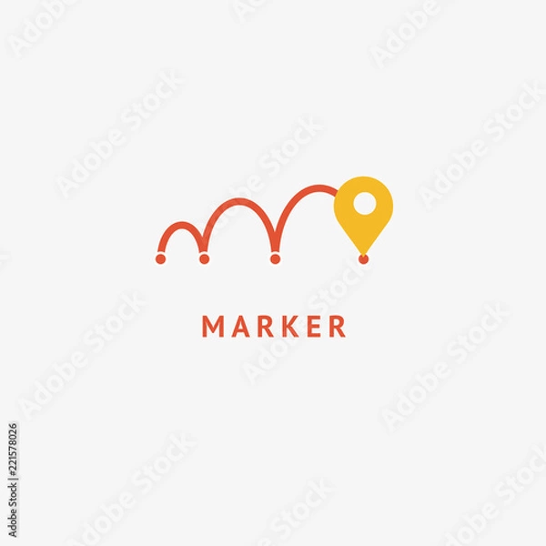 Fototapeta Map marker icon. Vector flat style illustration location pin logotype design. Location pin navigation logo template. Logo concept of navigator, guide, , booking hotel, Rent a Car, travel application.