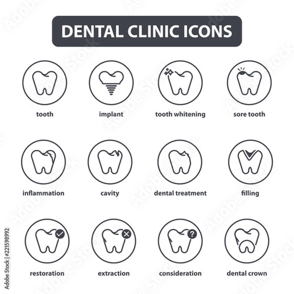 Fototapeta Vector collection of dental clinic line style icons
