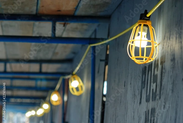 Obraz Covered barrier with the lights on at a construction site