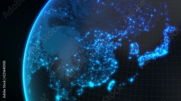 Obraz dark earth globe with glowing details of city and human population density areas. 3d illustration