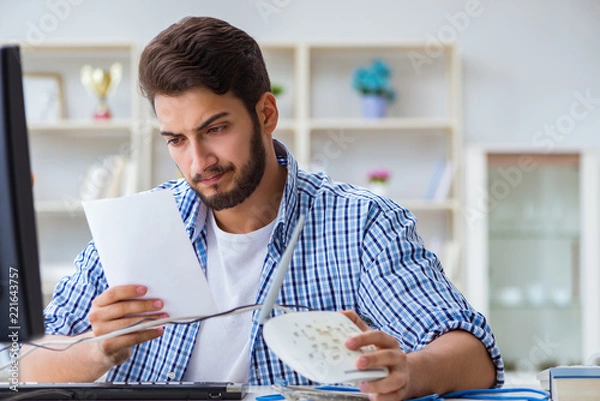 Fototapeta Frustrated young man due to weak internet reception