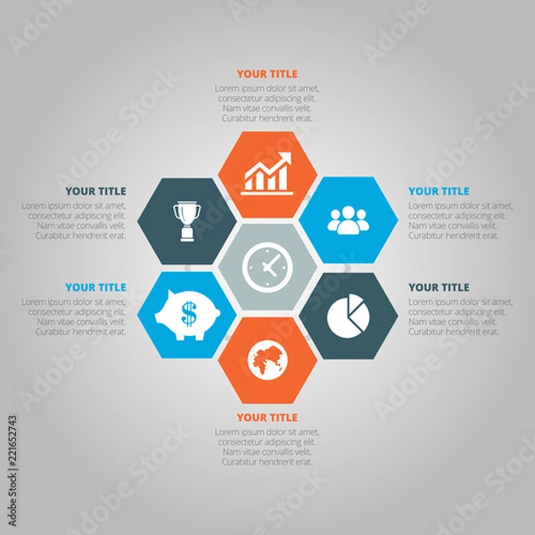 Fototapeta Abstract hexagon business Infographics elements, presentation template flat design vector illustration for web design marketing advertising