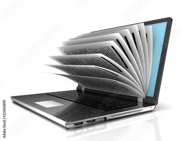 Obraz Stock photo laptop screen as a notepad or book on white background.