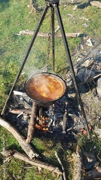 Obraz Cauldron cooking on camping trip