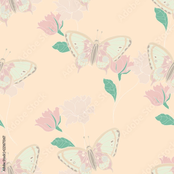 Fototapeta Elegance pattern with flowers and leaf.