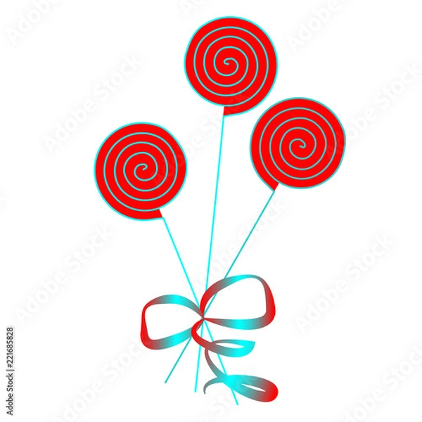 Fototapeta Three lollipops on a stick, bandaged with a ribbon isolated on a white background