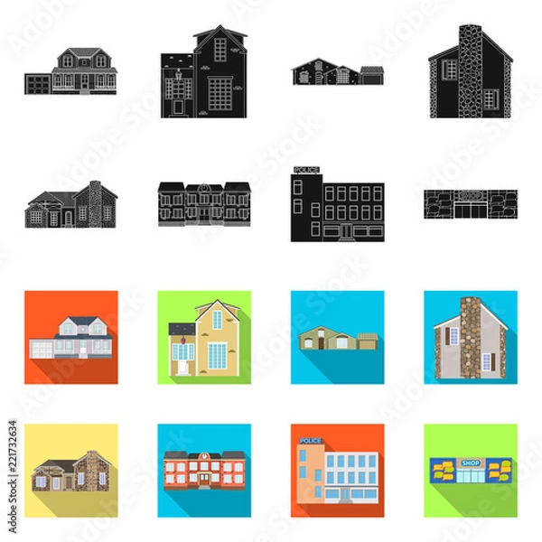 Fototapeta Isolated object of building and front symbol. Set of building and roof vector icon for stock.
