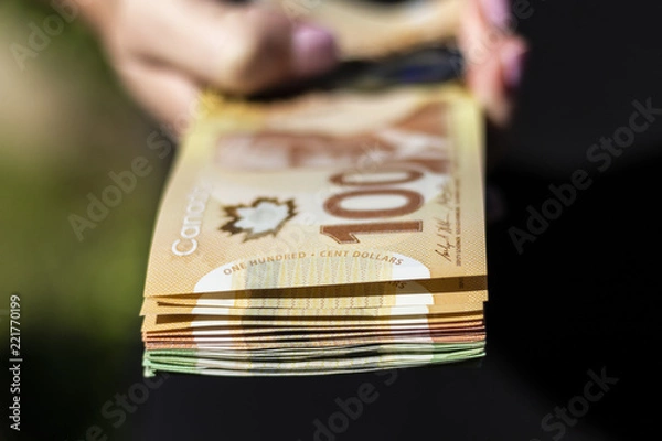 Obraz A Hand Holding a Bunch of Canadian Cash