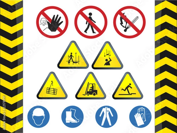 Fototapeta Construction icon hazard safety signs vector set