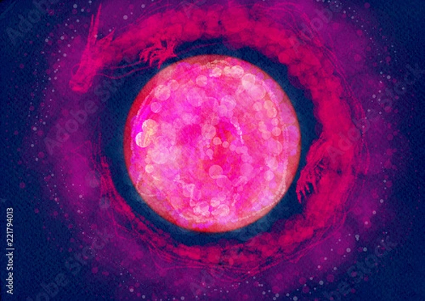 Obraz 龍とストロベリームーン