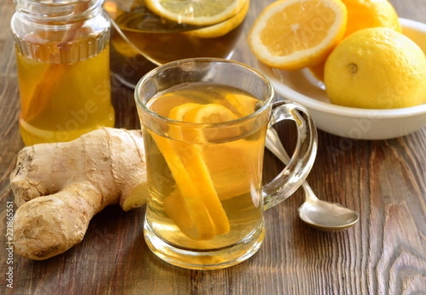 Obraz Lemon ginger drink with honey, tea