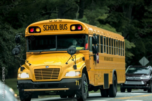 Obraz Chapel Hill, NC,USA-September 08,2018: Frontal view of yellow school bus