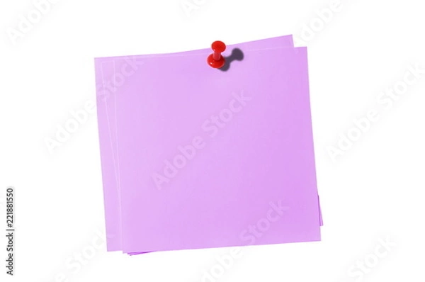 Fototapeta Red Color note stickers with red Pin - Isolated