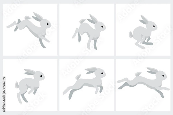 Obraz Cartoon running rabbit animation sprite sheet isolated on white background