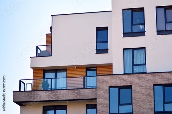 Fototapeta Abstract fragment of contemporary architecture. Residential modern building