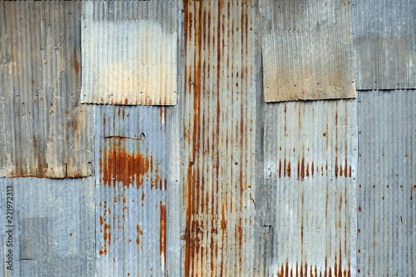 Fototapeta Rusted, galvanized, corrugated iron background texture