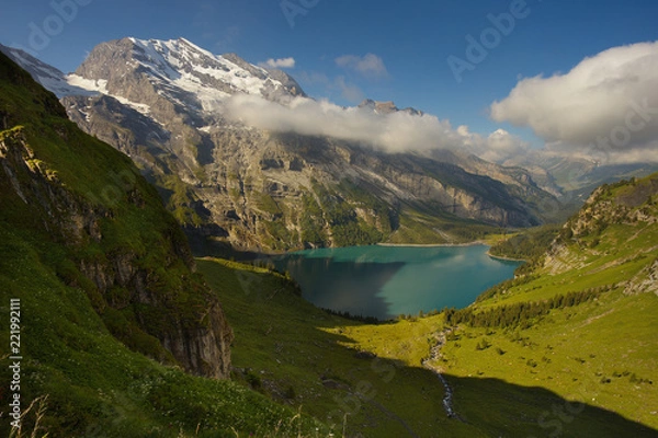 Obraz Mountains above the lake of Oeschinensee nearby resort of Kandersteg, Switzerland