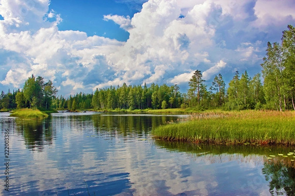 Obraz An island a lake. Suna river, Karelia
