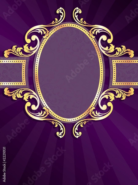 Fototapeta Purple vertical label with gold filigree