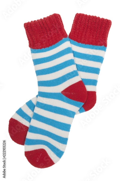 Fototapeta woolen striped socks isolated on white