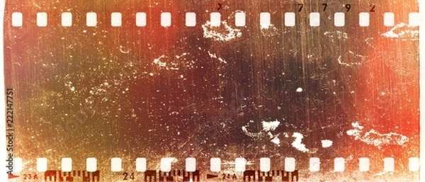Obraz Grunge scratched red film strip frame. Design element.