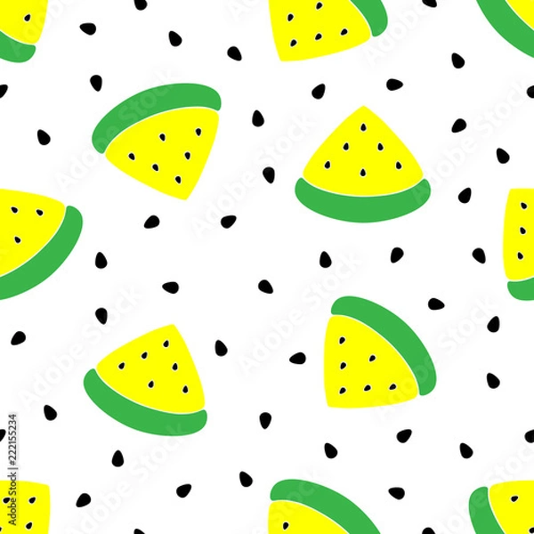 Fototapeta Seamless yellow watermelons pattern. Vector background watermelon slices with watermelon seeds.