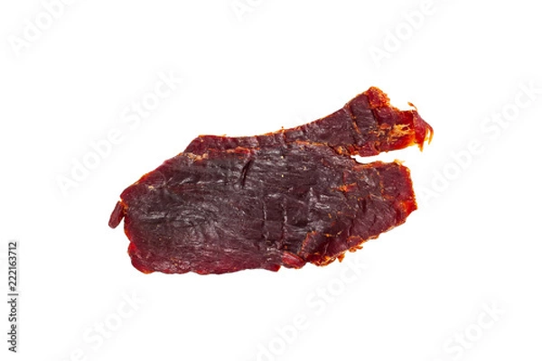 Obraz Beef Jerky Macro Isolated on White Background. Selective focus.