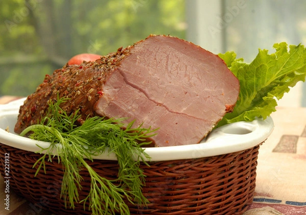 Obraz collage: smoked meat, bread, chicken and vegetable