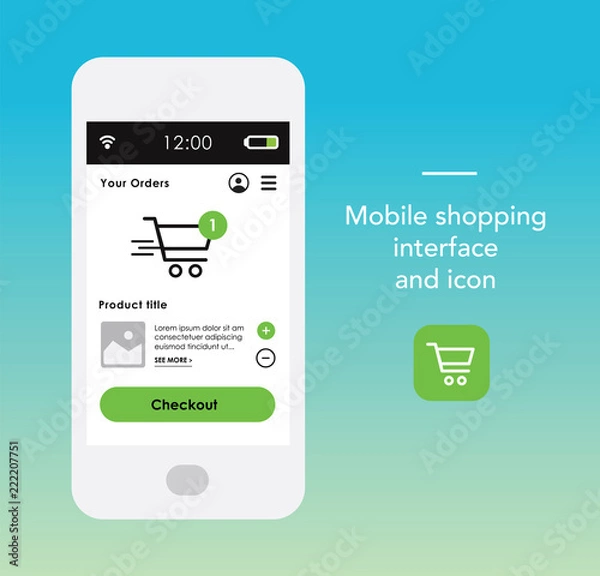 Obraz Smartphone with shopping interface and icon
