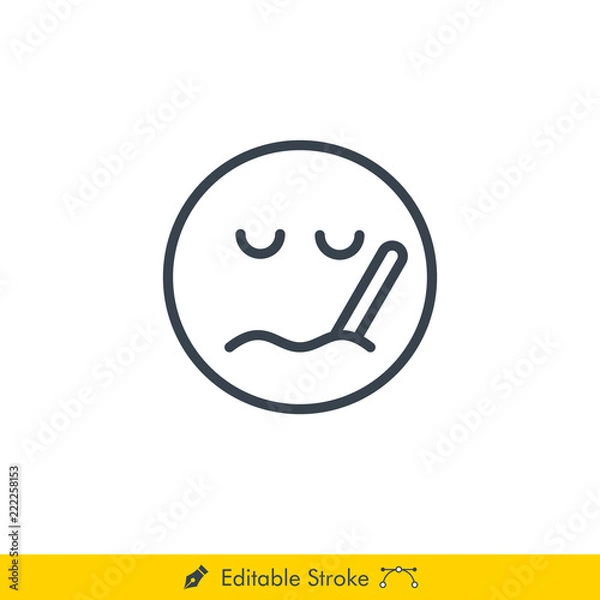 Fototapeta Sick (Fever) Emoji (Emoticon) Icon / Vector - In Line / Stroke Design