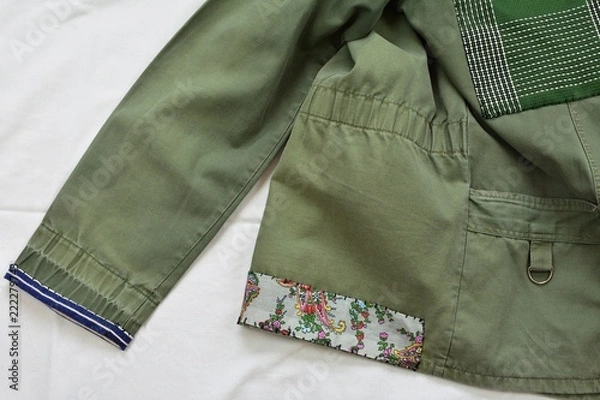 Obraz vintage khaki park with sashiko decor