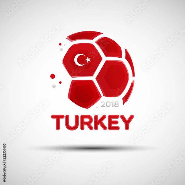 Fototapeta Abstract soccer ball with Turkish national flag colors