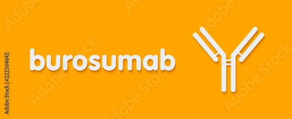 Fototapeta Burosumab monoclonal antibody drug. Used in treatment of X-linked hypophosphatemia. Generic name and stylized antibody representation.