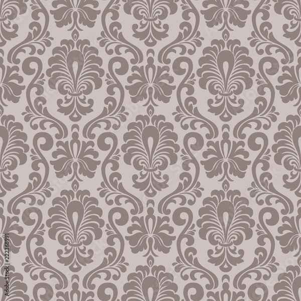 Fototapeta Vector damask seamless pattern background. Classical luxury old fashioned damask ornament, royal victorian seamless texture for wallpapers, textile, wrapping. Exquisite floral baroque template.