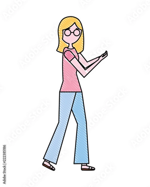 Obraz woman walking using smartphone device