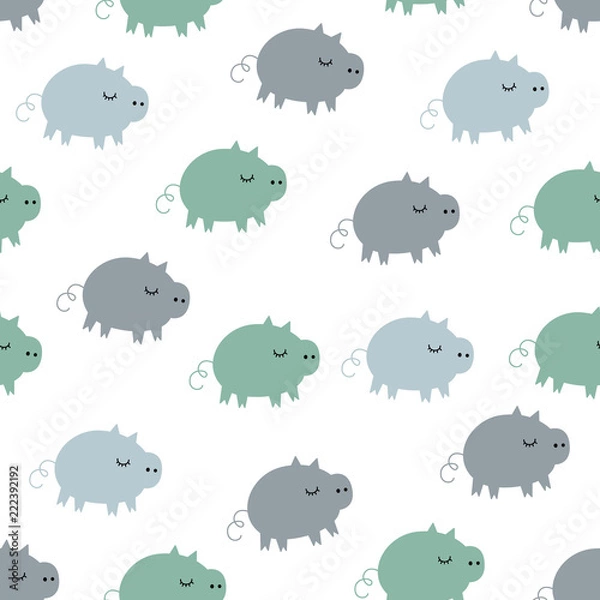 Fototapeta Christmas pig. Vector seamless pattern in Doodle style