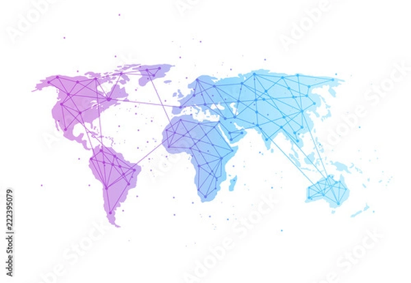 Fototapeta Global network connection. World map point and line composition concept of global business. Vector Illustration