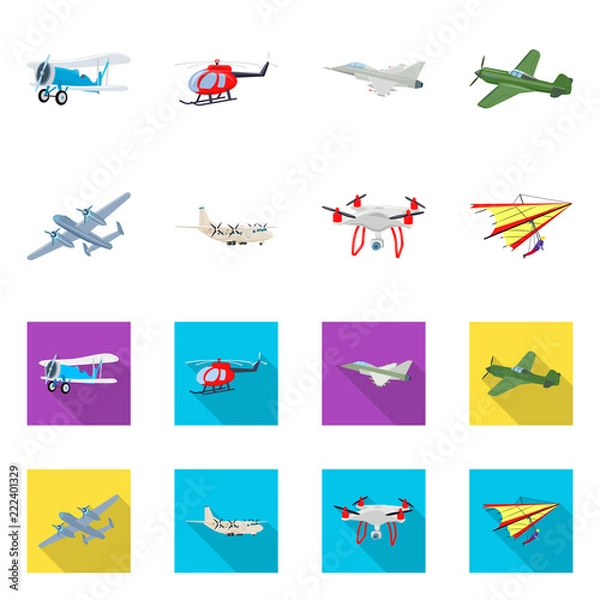 Fototapeta Isolated object of plane and transport icon. Collection of plane and sky stock vector illustration.