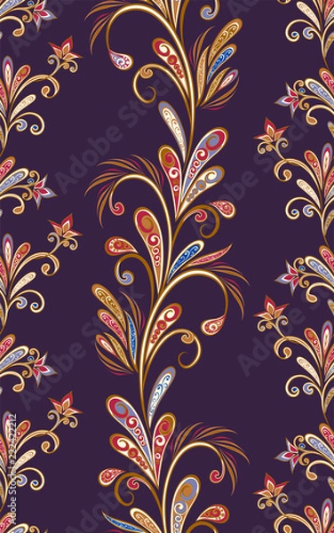 Fototapeta Abstract vintage pattern with decorative flowers, leaves and Paisley pattern in Oriental style.