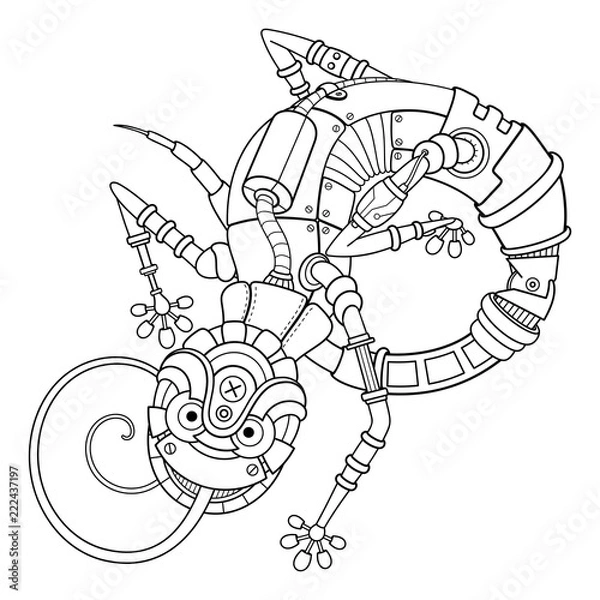 Fototapeta Vector Tribal Decorative Gecko. Isolated Lizard On White Background. Steampunk