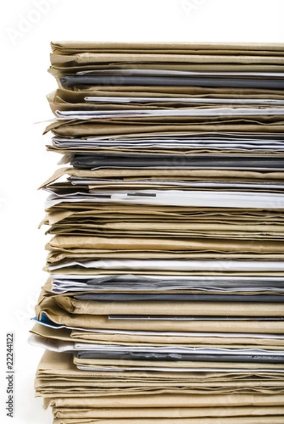 Fototapeta File Stack close up shot on white background