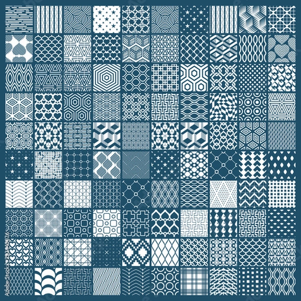 Fototapeta Graphic ornamental tiles collection, set of monochrome vector repeated patterns. Vintage art abstract textures can be used as wallpapers.