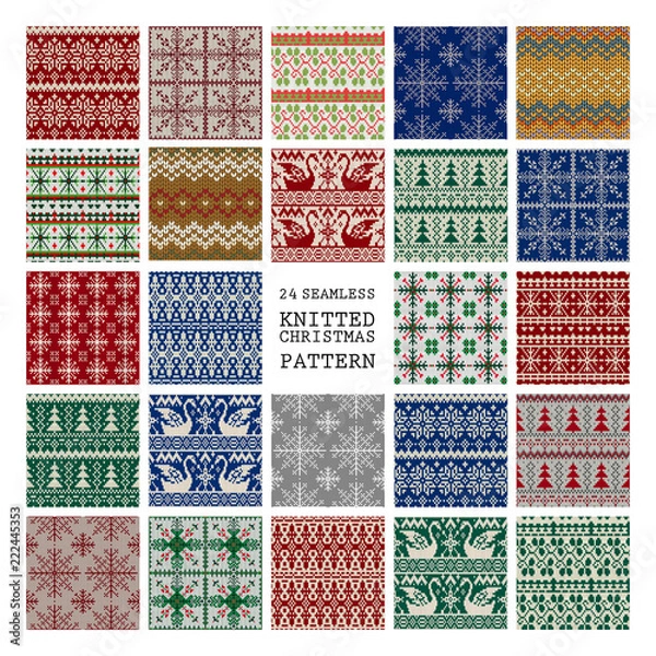 Fototapeta Set of winter seamless backgrounds